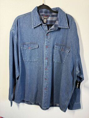 VTG Northcrest Mens XL Denim Button Up Shirt Flannel Lined Blue Workwear Shacket
